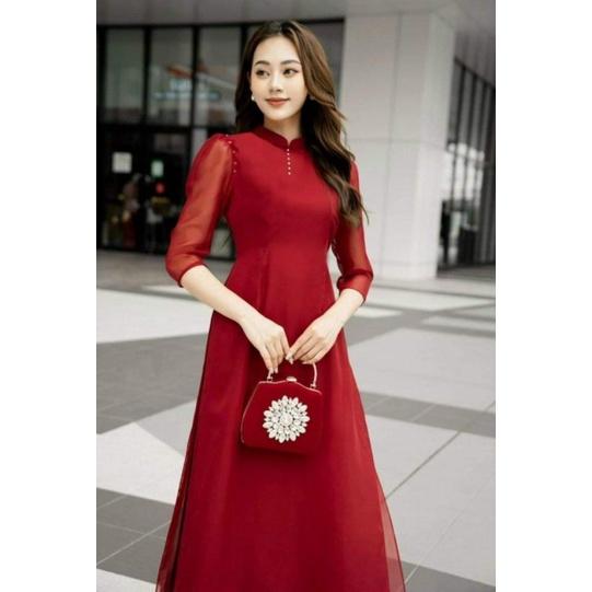 SÉT BỘ ÁO DÀI 4 TÀ TAY BỒNG TƠ ÓNG CAO CẤP