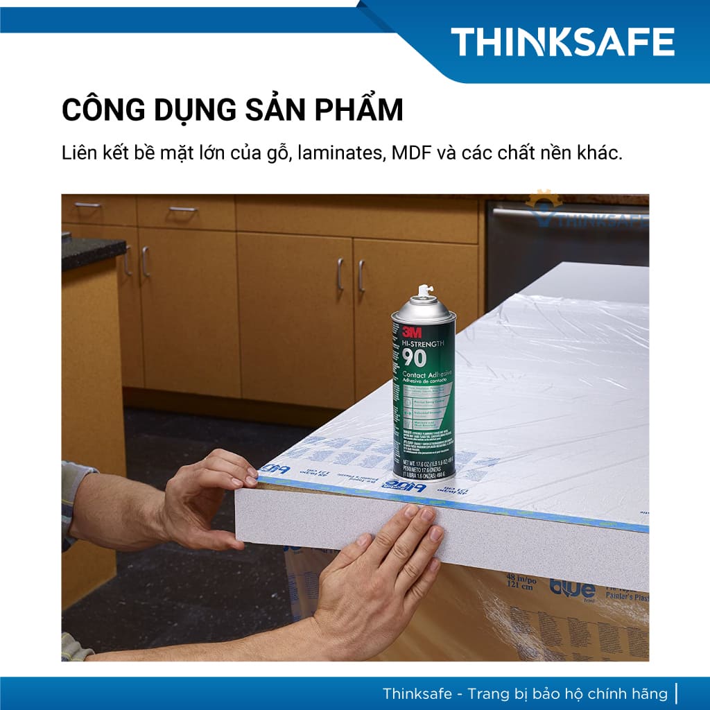 Keo xịt đa năng 3M Thinksafe Hi-Strength 90, siêu dính dán được nhiều vật liệu, độ kết dính cao, keo xịt nhanh khô