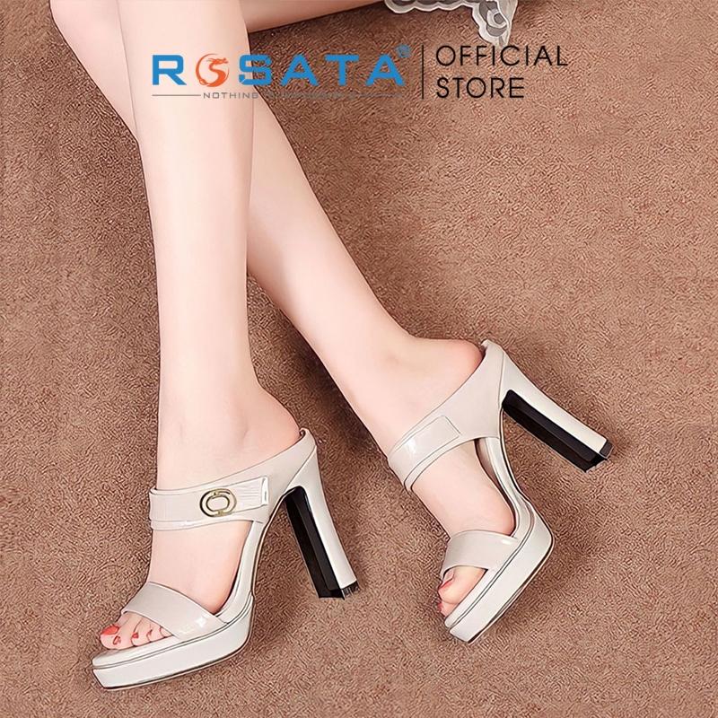Giày sandal cao gót nữ ROSATA RO494 xỏ chân mũi tròn gót cao 8cm xuất xứ Việt Nam - Trắng