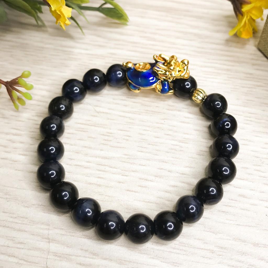 Vòng tay phong thủy mệnh Mộc - Thủy - Vòng phong thủy - Vòng tay nam nữ mắt hổ chim ưng mix long quy vàng V325-08