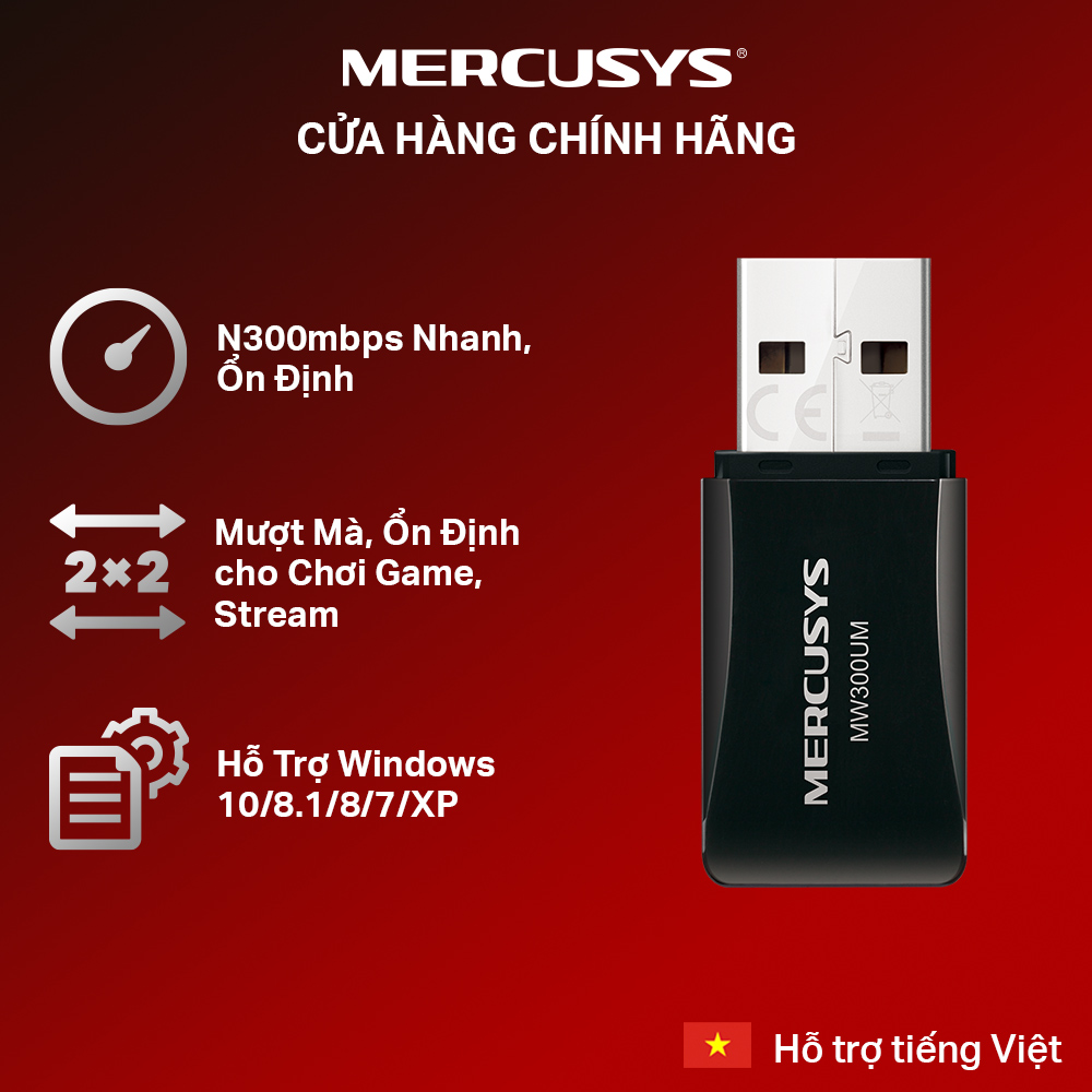 Bộ Chuyển Đổi USB Wifi Mini Mercusys MW300UM N300 - Hàng Chính Hãng