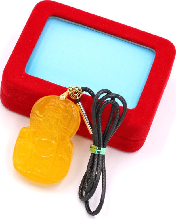 Dây chuyền mặt tượng Quan Công - mã não vàng  DEQCMNV1 - kèm hộp nhung