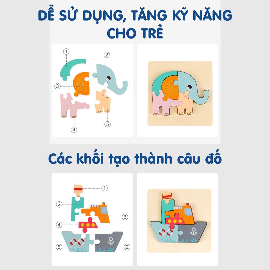Ghép hình gỗ bộ cua cá ếch, bộ động vật rừng, bộ giao thông 1 set gồm 4 hình