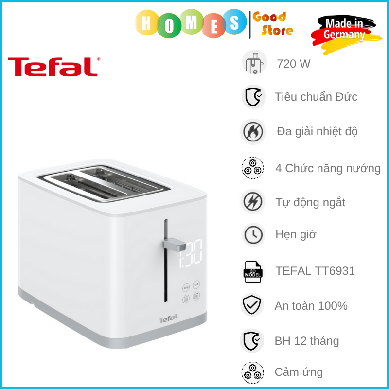 Máy Nướng Bánh Mỳ Sandwich TEFAL TT6931 Toaster Sense, 4 Chương Trình Nướng, 7 Mức Nhiệt Nướng, Công Suất 720W - Hàng Nhập Khẩu Đức