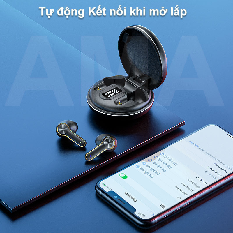 Tai nghe Bluetooth 5.0 TWS Không dây Nhét tai Màn hình Kỹ thuật số AMA H7 Hàng nhập khẩu