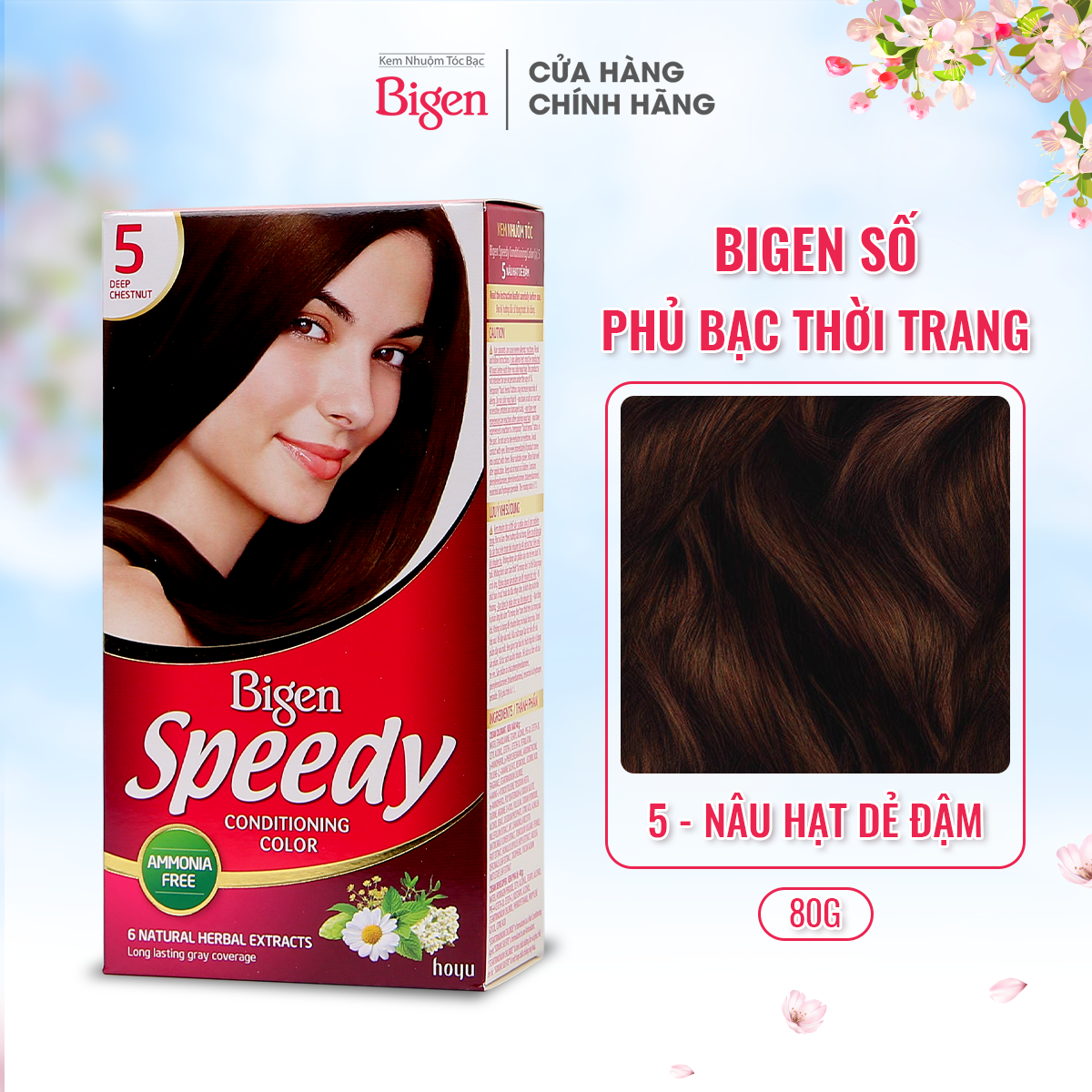 Thuốc Nhuộm Dưỡng Tóc Phủ Bạc Thảo Dược Bigen Speedy Thương Hiệu Nhật Bản 80Ml Dạng Kem - Bscc Số 5 - Nâu Hạt Dẻ Đậm