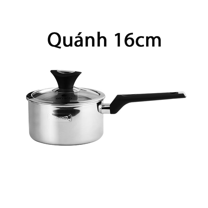 Bộ nồi chảo inox 3 lớp đáy liền cao cấp Elmich Trimax XP (Quánh 16, nồi 20, chảo 24cm)