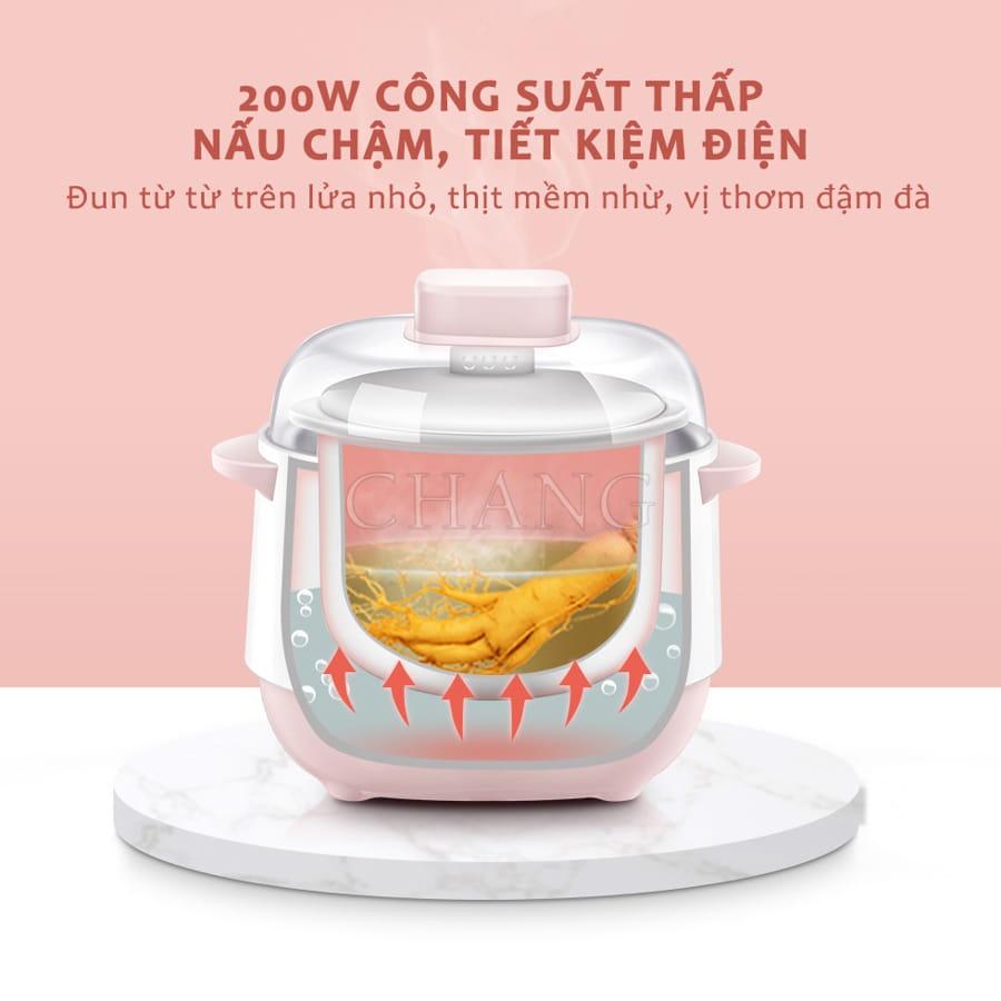 Nồi Nấu Cháo Chậm - Nồi Hầm Cách Thủy Dung Tích 1L, Lòng Nồi Bằng Sứ Giữ Nhiệt Tốt Hơn