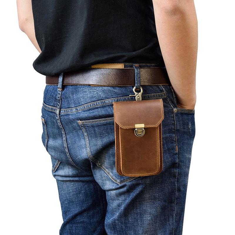 Túi đeo thắt lưng, đeo hông đựng điện thoại, túi da bò 2 ngăn cao cấp TD5 - Rockcow