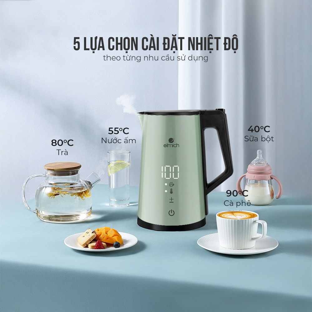 Ấm Siêu Tốc Đun Nước ELMICH 1.7L Bình Đun Nước Siêu Tốc Hiển Thị Nhiệt Độ EL3856G Hàng Chính Hãng