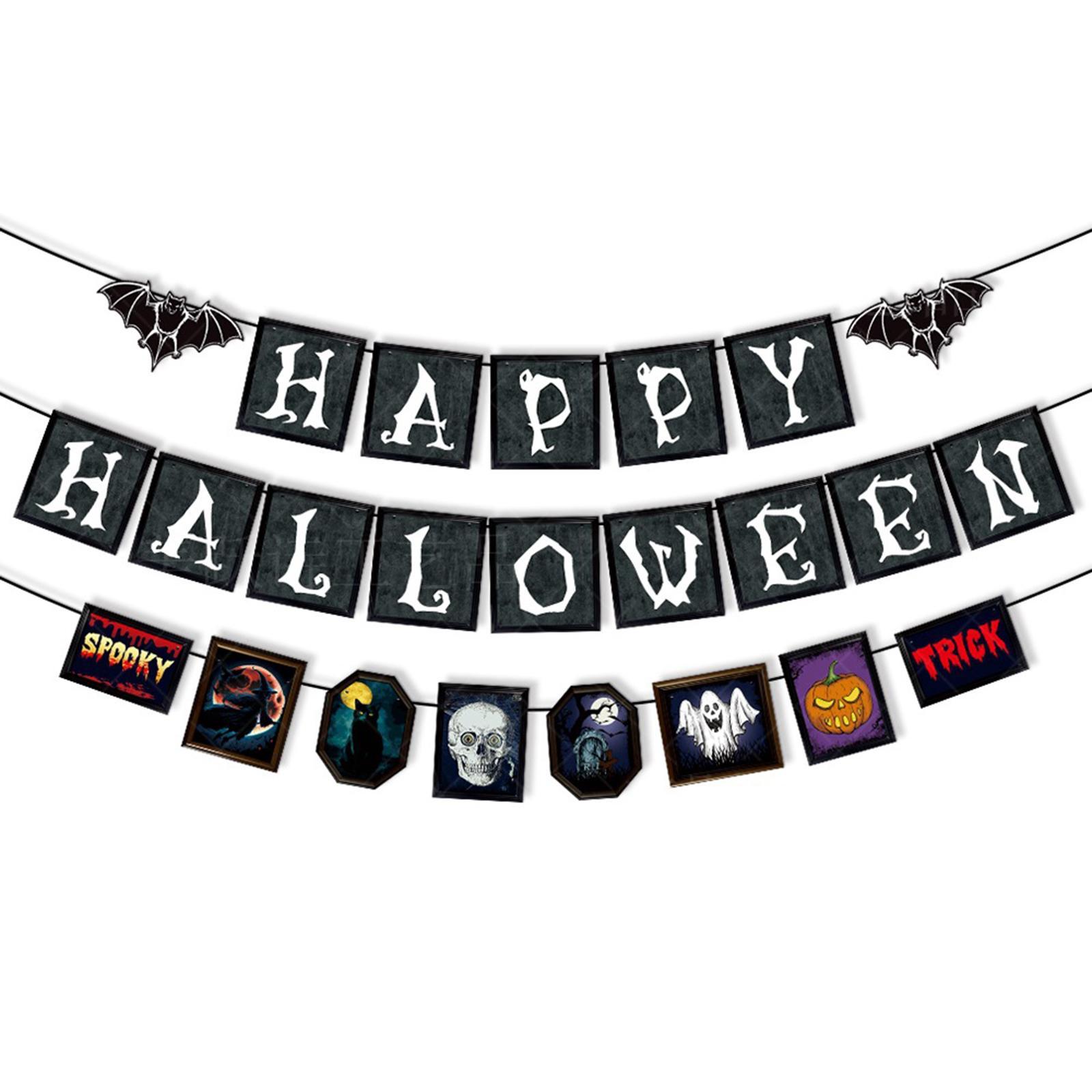 Halloween Banner Halloween Decoration Fireplace Wall Halloween Pull Flag Halloween Garland Supplies for Yard Garden Horror Movie Theme Party