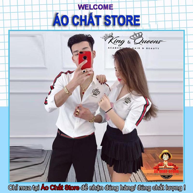 Áo sơ mi đôi phối màu búng tim