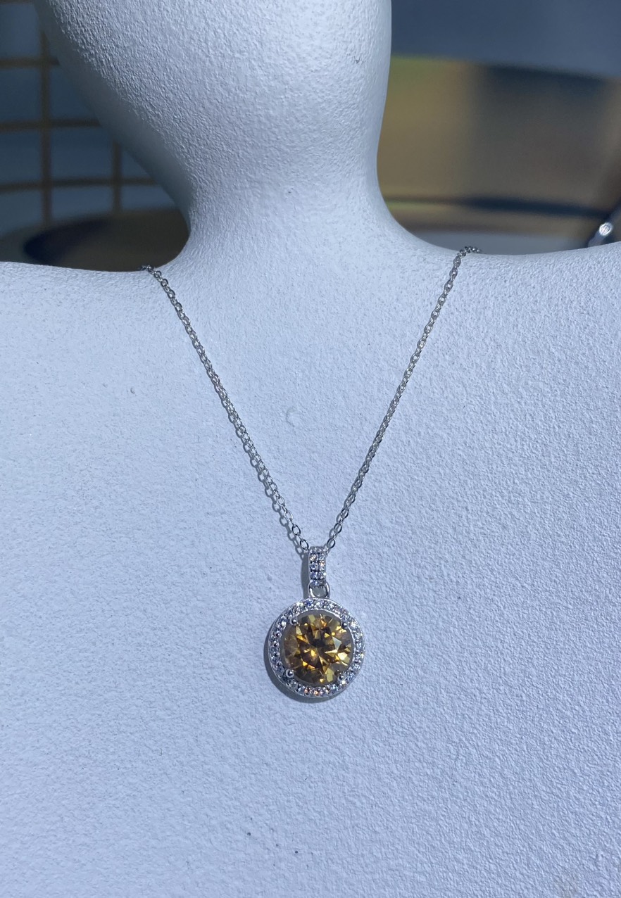 Dây cổ Bạc 925 xi Kim viên chủ Kim Cương nhân tạo Moissanite hạt 3.0carat - N30.9.7.6