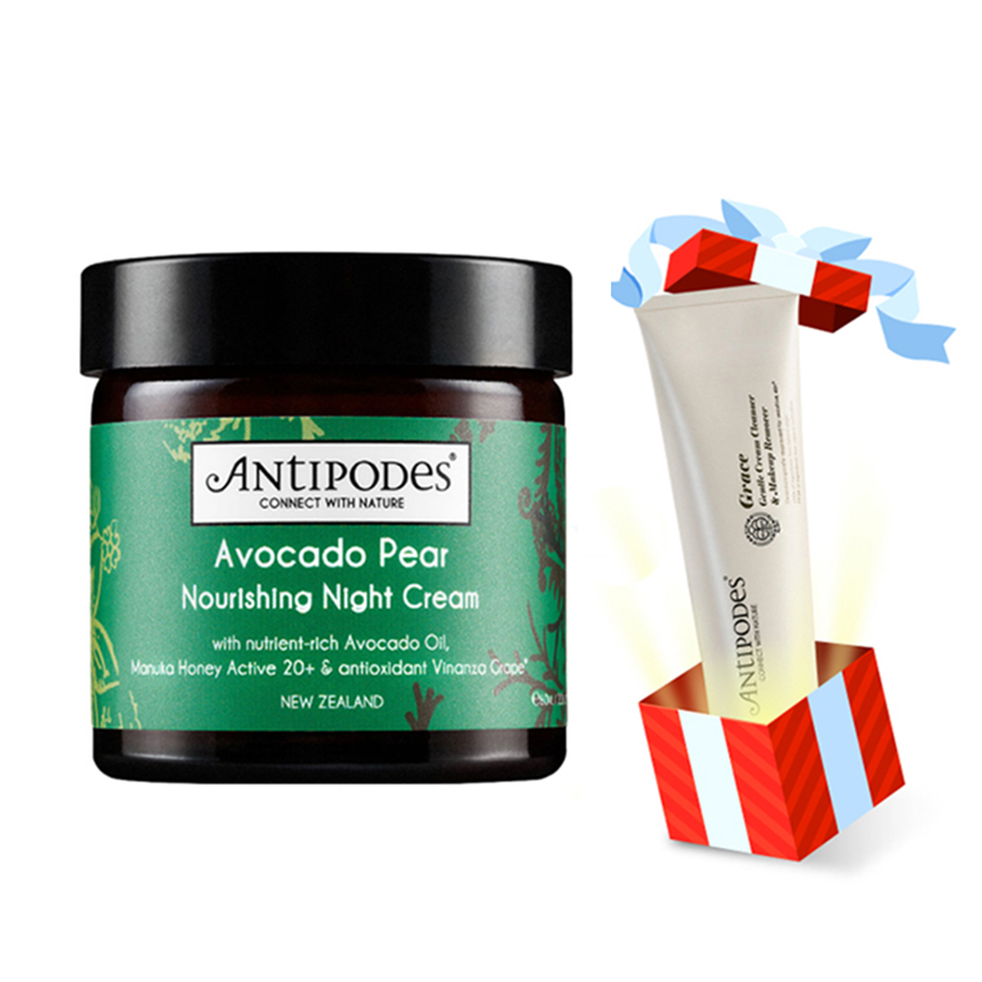 Kem Dưỡng Da Ban Đêm Antipodes Avocado Pear Nourishing Night Cream 60ml (TẶNG Sữa Rửa Mặt Hỗ Trợ Tẩy Trang Dành Cho Da Nhạy Cảm Antipodes Grace Gentle Cream Cleanser &amp; Makeup Remover 120ml)