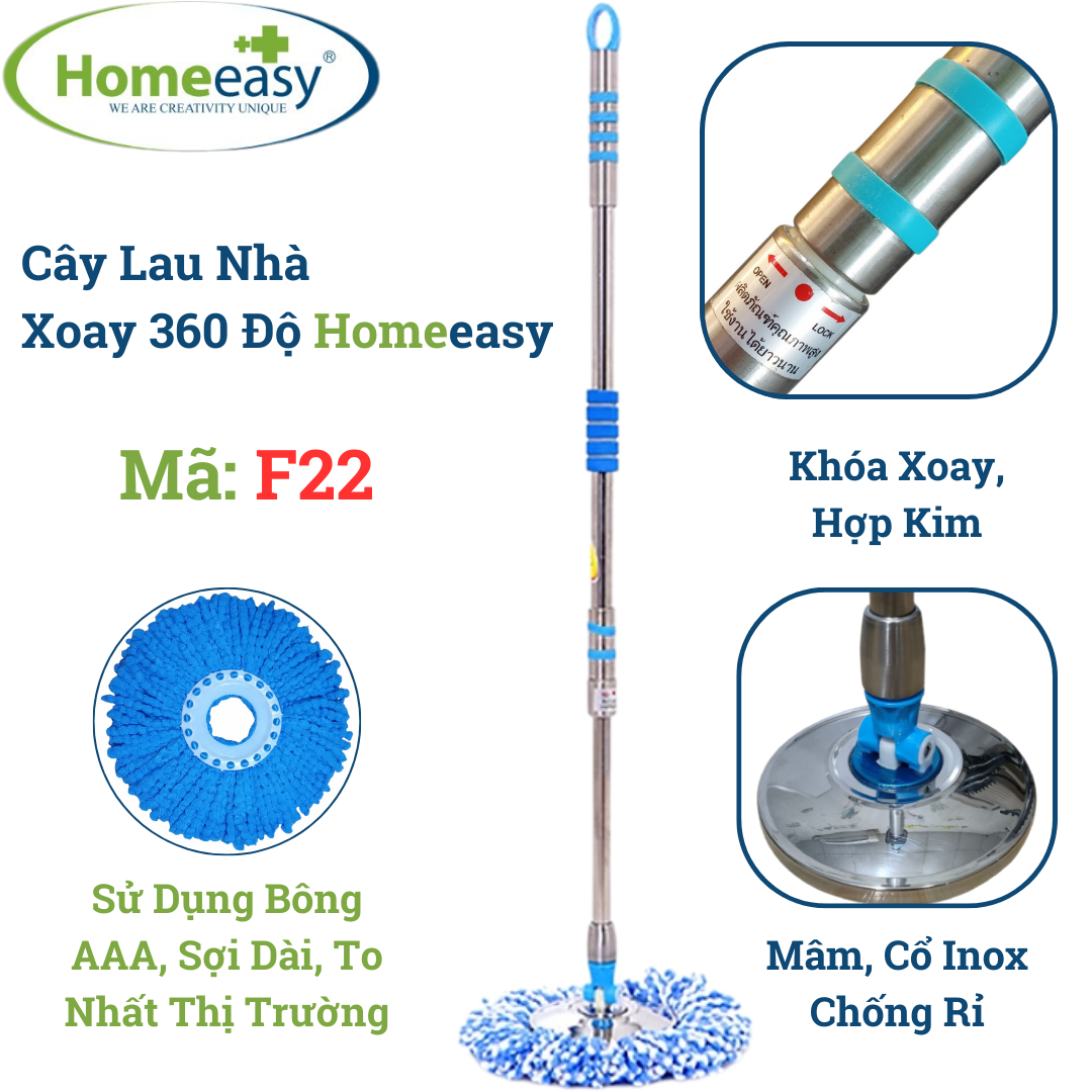 Cây Lau Nhà Inox Cao Cấp Homeeasy - F22 - Giao Màu Ngẫu Nhiên 