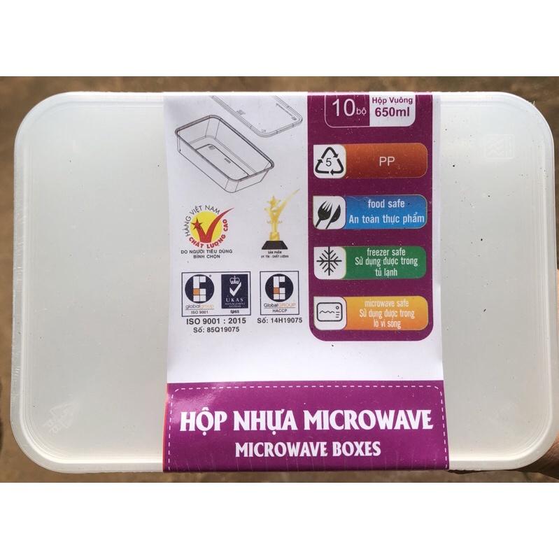 10 hộp rau câu 650ml hộp nhựa microwave hộp nhựa vuông có nắp hộp nhựa tủ lạnh hộp bánh plan hộp 650