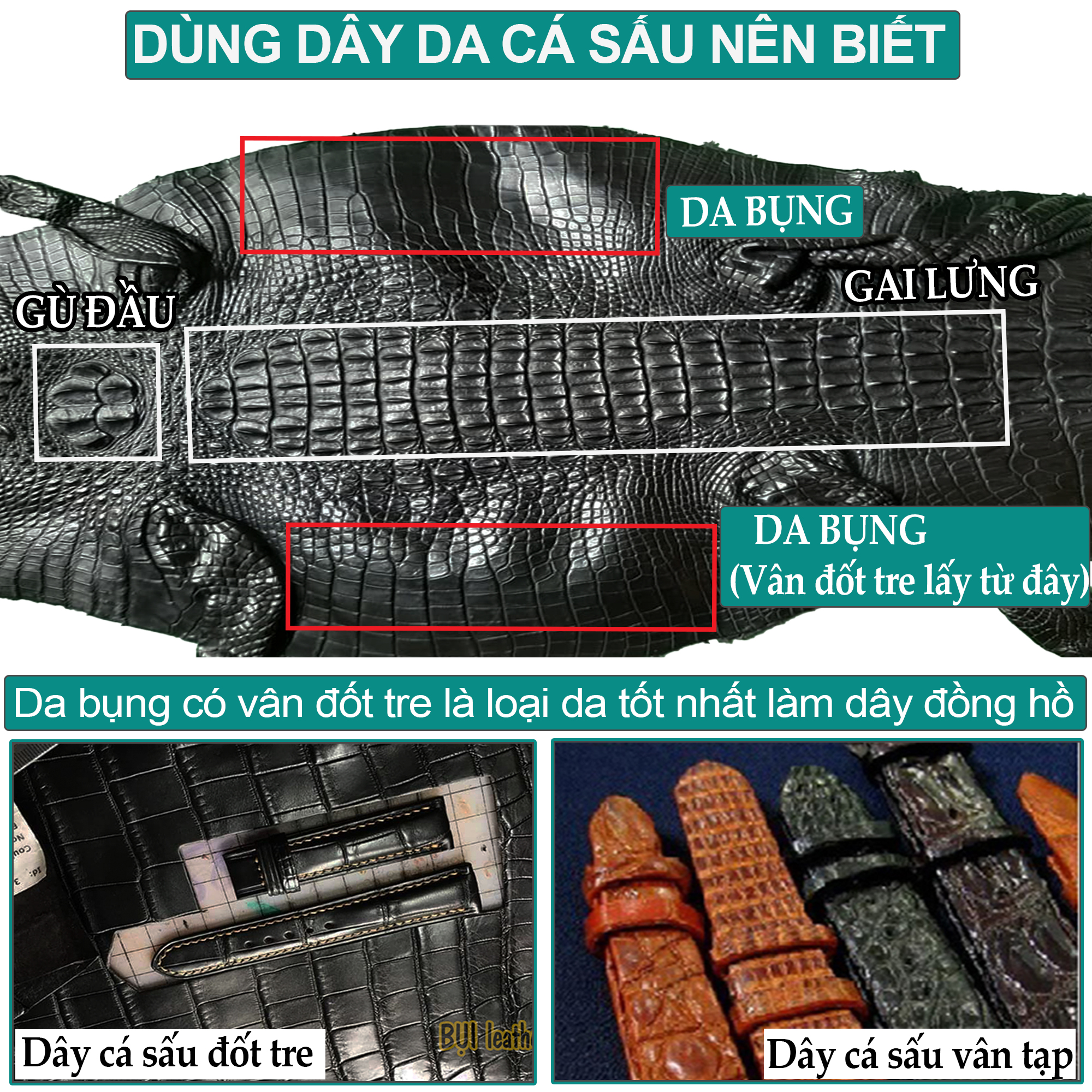 Dây đồng hồ dành cho AW da cá sấu đốt tre D108 - Da thật khâu tay thủ công cao cấp