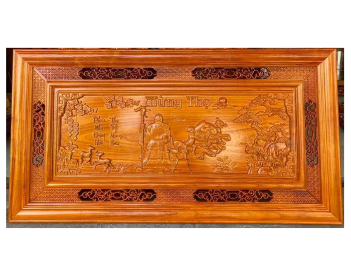 Tranh treo tường mừng thọ bằng gỗ hương đỏ kt 67×127×4cm