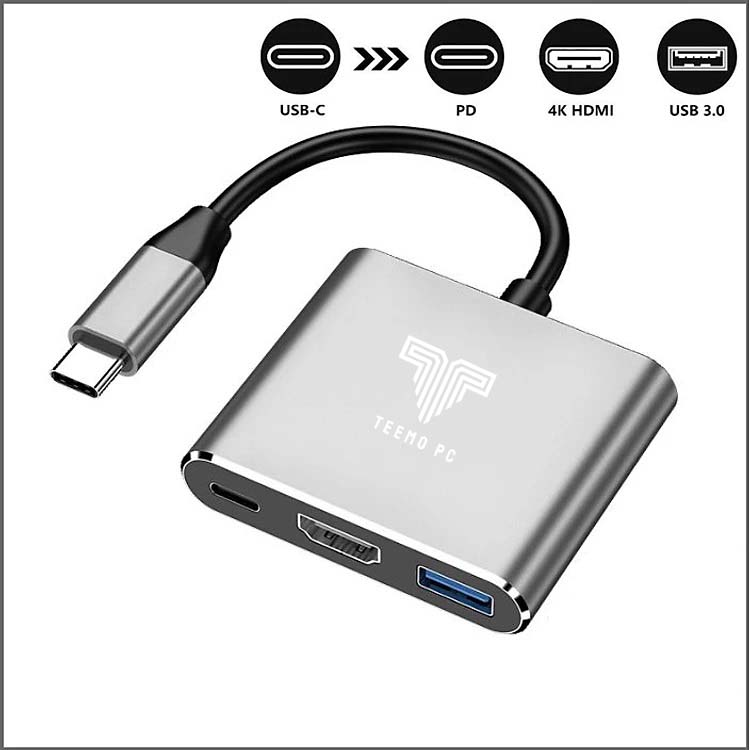 Hub chuyển đổi USB Type-C  TEEMO PC Sang USB 3.0/HDMI-Type C (Bạc) - Hàng Chính Hãng
