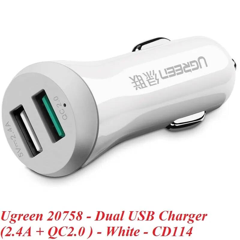 Hình ảnh Ugreen UG20758CD114TK 30W màu Trắng Bộ sạc ô tô 2 cổng USB 2.4A + QC 2.0 - HÀNG CHÍNH HÃNG