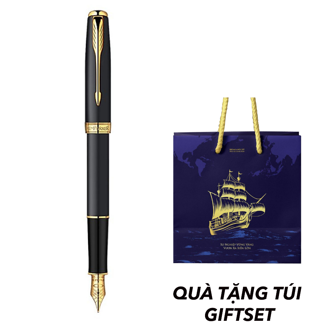 Bút Máy Mạ Vàng Chính Hãng Parker Sonnet Matte Black Lacquerd Đi Kèm Túi Gifset B&amp;J Cao Cấp Dành Cho Doanh Nhân, Khẳng Định Đẳng Cấp Cá Nhân