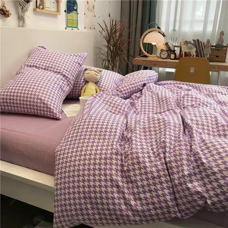 Bộ chăn ga gối Cotton Poly M2T bedding roma tím, vỏ chăn mền, drap giường và 2 vỏ gối