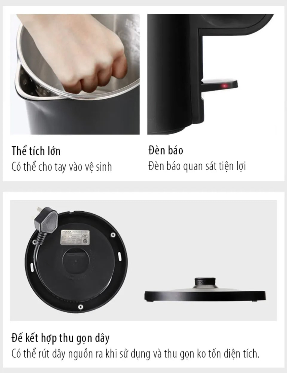 Ấm siêu tốc KONKA KEK-KM18 đun nước nhanh tự ngắt khi sôi - Hàng nhập khẩu