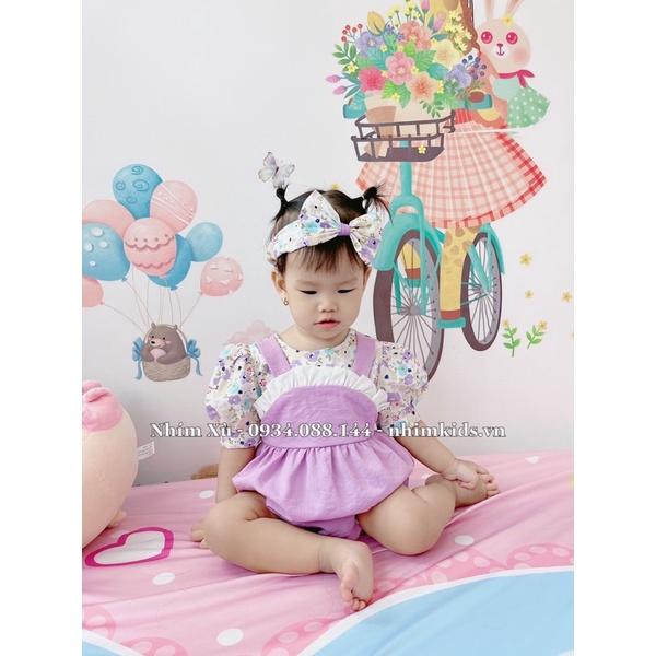 Body Yếm Tím Phối Hoa Thô Lụa Xinh Xắn Cho Bé Gái 4-12kg