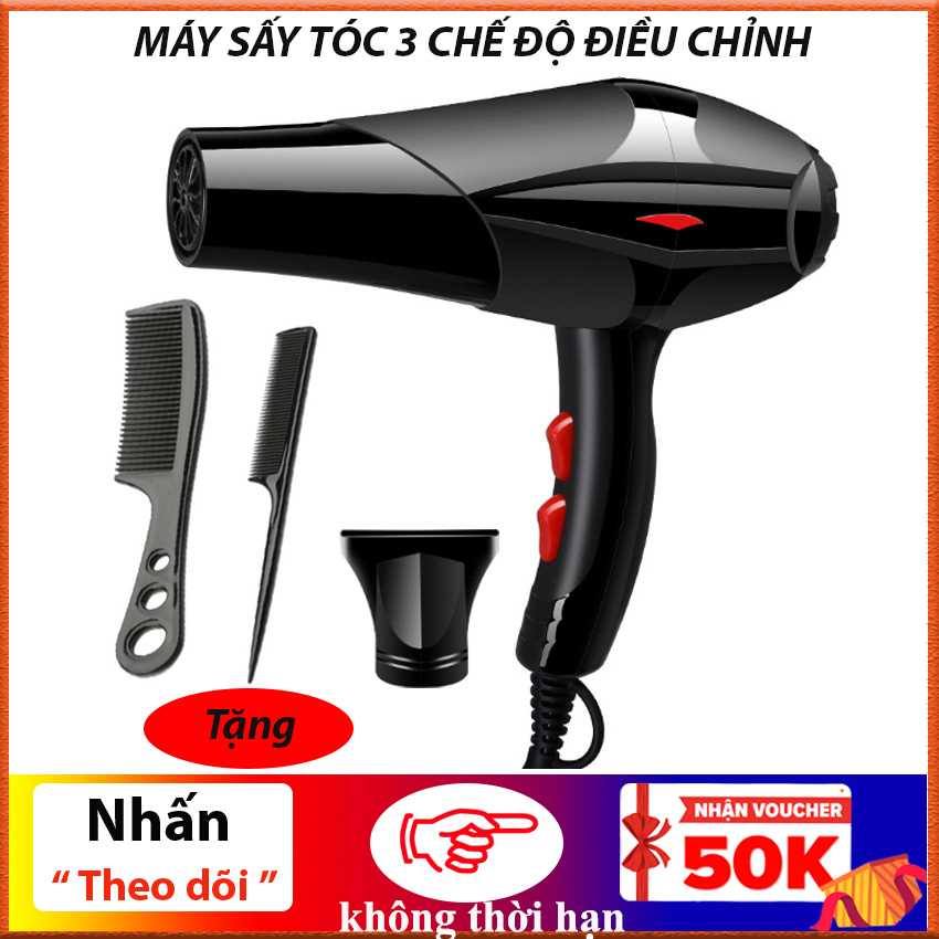 Máy sấy tóc công suất lớn 2000W 2 chiều 3 chế độ sấy điều chỉnh tạo kiểu tóc (tặng kèm 2 lượt và đầu sấy)