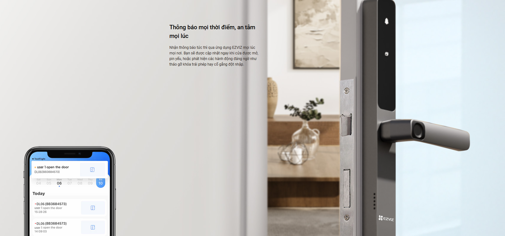 Khóa cửa vân tay thông minh EZVIZ DL06 Báo chống trộm, 5 lớp bảo mật - Hàng chính hãng