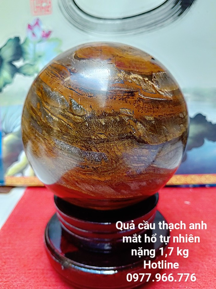 Quả Cầu Phong Thuỷ Đá Thạch Anh Mắt Hổ - Hợp Mệnh Kim, Thổ