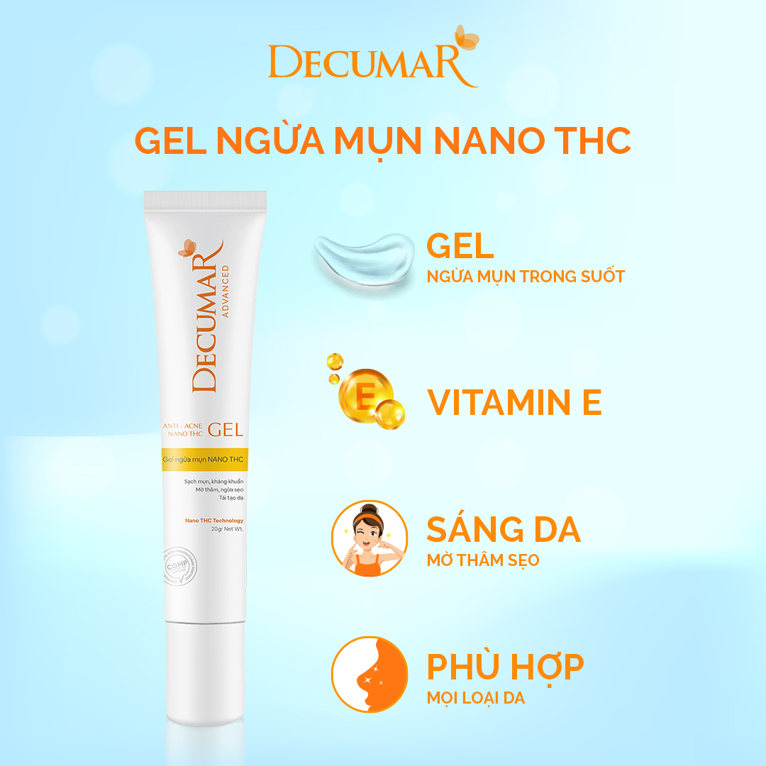 Combo 3 sản phẩm Ngừa Mụn Sáng Da sau mụn Decumar Advanced THC White (Gel mụn thâm + Gel rửa mặt sáng da+ Kem chống nắng phù hợp mọi loại da)