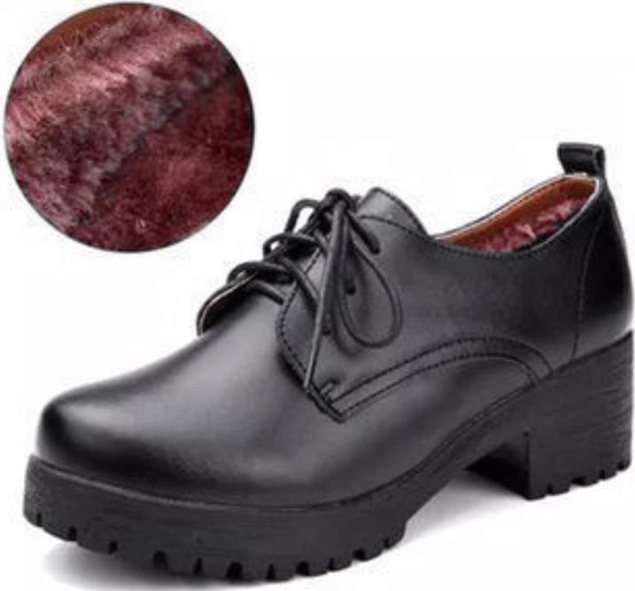 Women's British style plus velvet short boots PU leather Oxford mid heel Martin boots