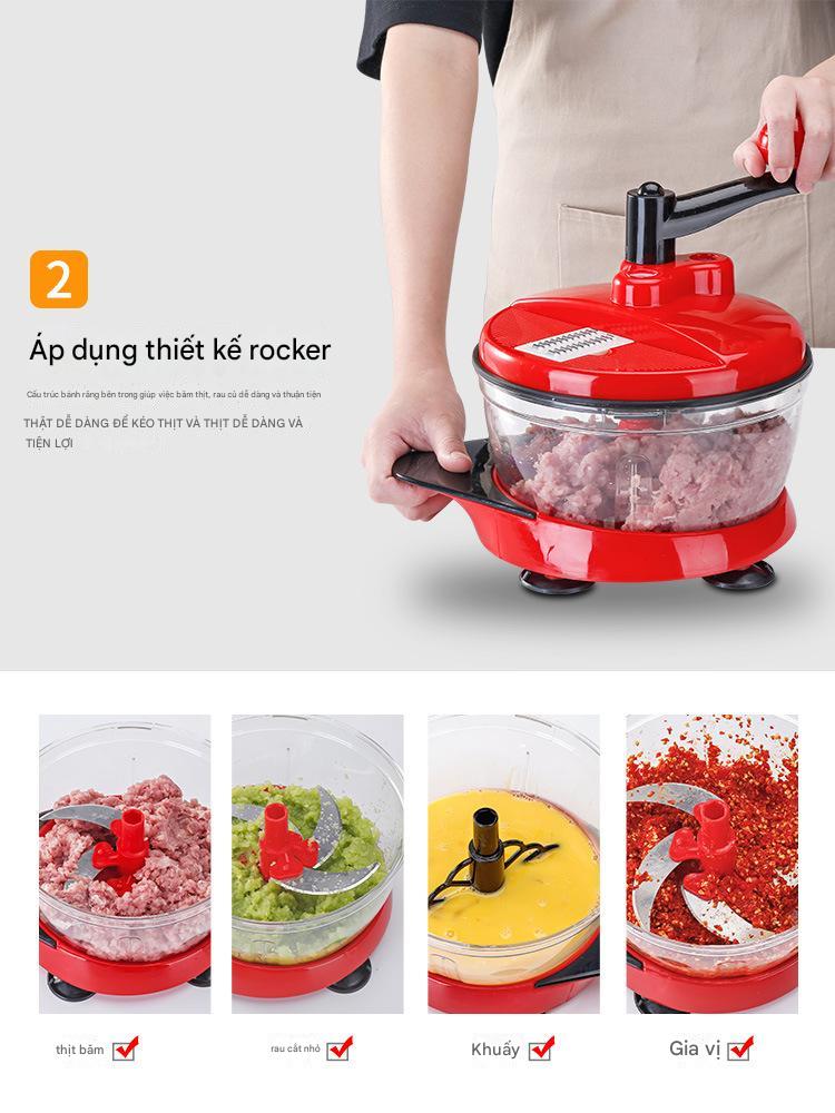 Máy cắt thái rau củ, xay thịt bằng tay K1885 đa chức năng cối lớn 2,5L, lưỡi dao inox 5 cánh, 3 tốc độ, thái sợi, thái lát, trộn, máy trộn bột - Hàng nhập khẩu