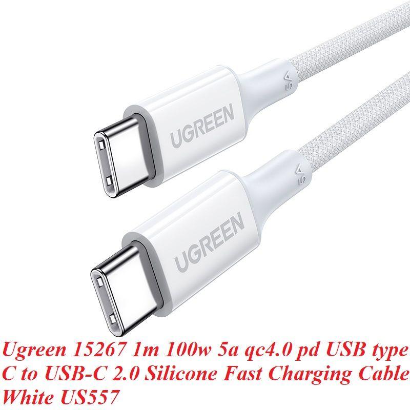 Ugreen UG15267US557TK 1M 100W c-c hỗ trợ QC4.0 5A Cáp sạc nhanh - truyền dữ liệu 2 đầu USB-C dây nhựa Màu Trắng - HÀNG CHÍNH HÃNG