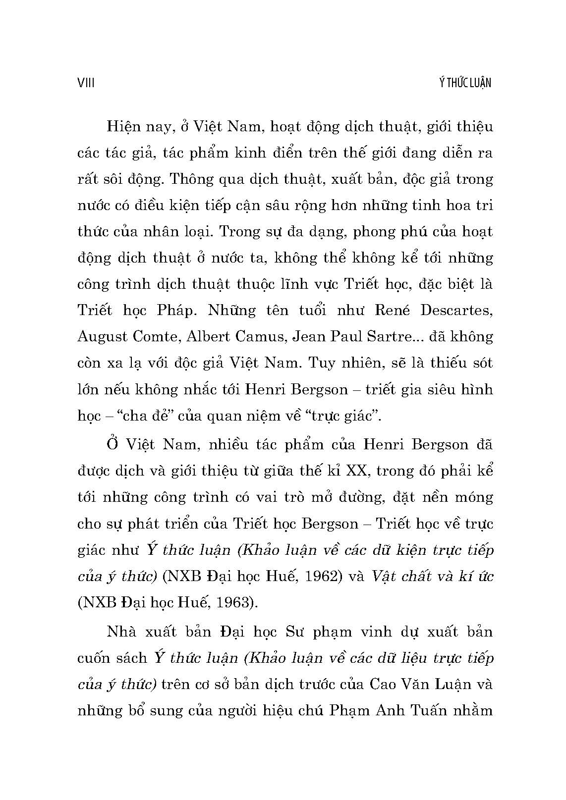 Ý Thức Luận (Essai Sur Les Données Immédiates De La Conscience) - Henri Bergson; Cao Văn Luận dịch; Phạm Anh Tuấn hiệu chú (Tái bản 2024)
