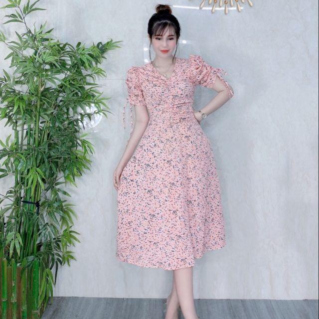 Đầm Hoa Nhí Vintage Tay Phồng Rút Dây Dáng Dài Xoè - LH68