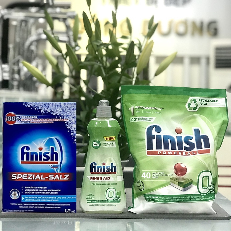 Combo Viên rửa bát Finish Hữu cơ 40 viên+ Muối Finish 1.2kg