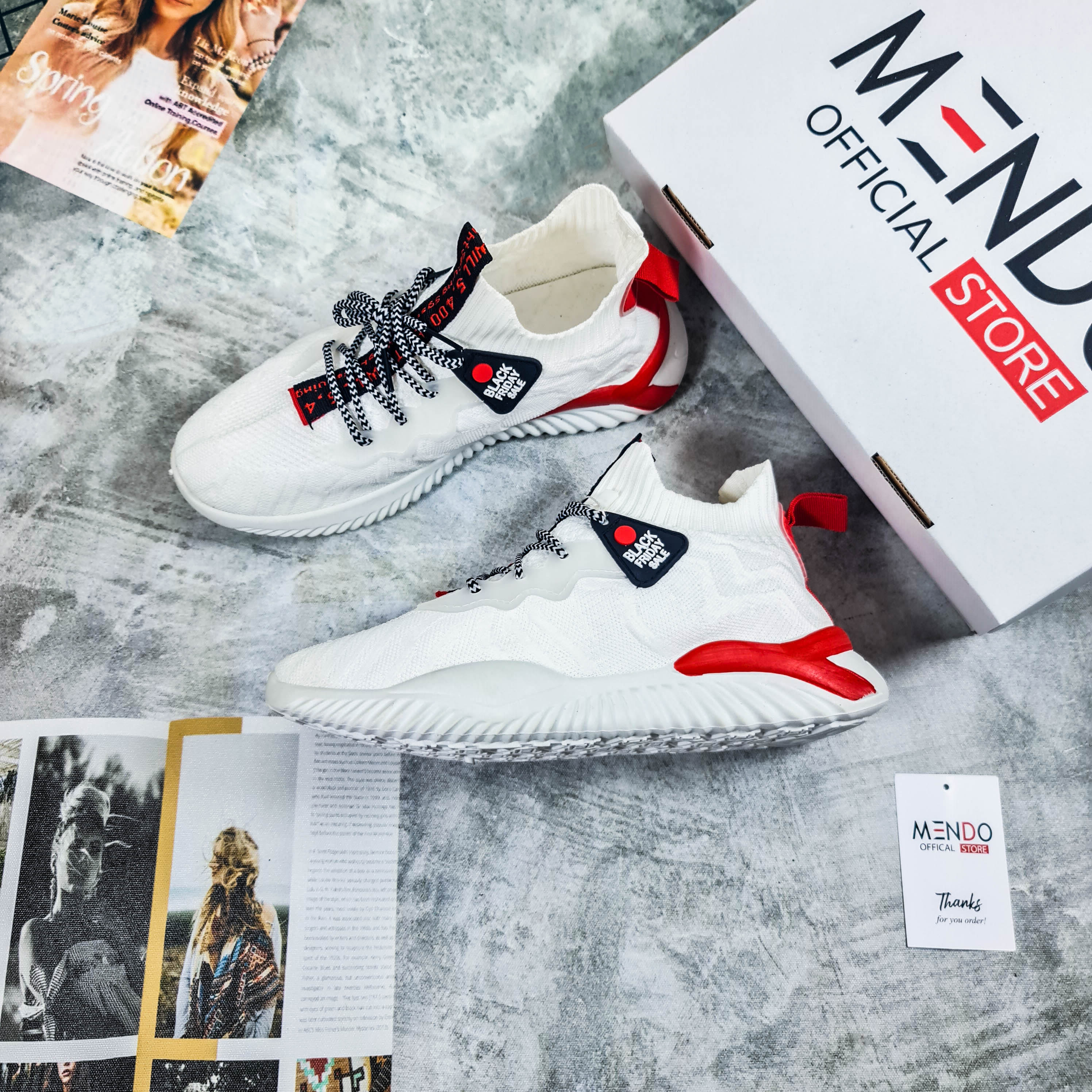 Giày Thể Thao Nam MENDO - Giày Sneaker Đỏ Trắng - Đen Xanh - Kaki, Đế Phẩy, Êm Chân - G5000