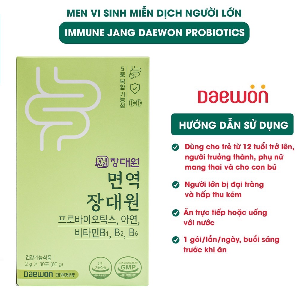 Men vi sinh Jang Daewon Hộp 30 gói - Dành cho người bị viêm đại tràng, ruột kích thích, rối loạn tiêu hóa, mẹ bầu táo bón, đầy hơi và người lớn