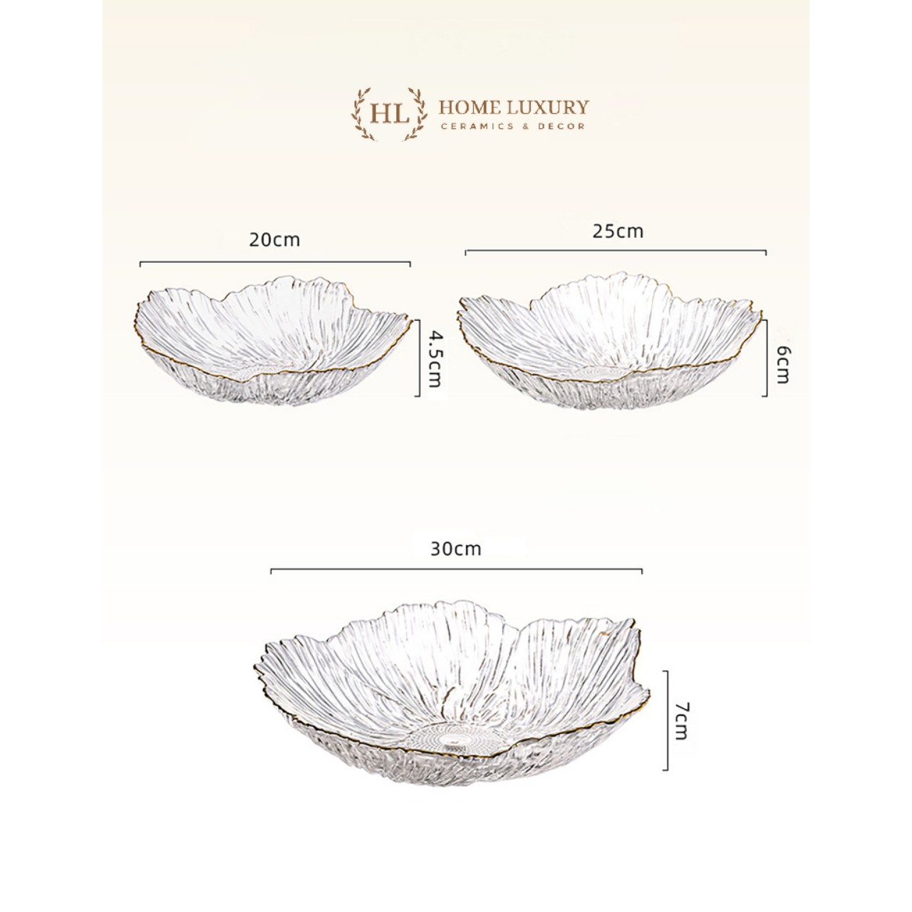 Set 3 Đĩa thủy tinh Decor chịu nhiệt - chịu lực borosilicate viền vàng cao cấp -Đĩa cánh hoa vân đá phong cách Hàn Quốc - HÀNG CHÍNH HÃNG MINIIN