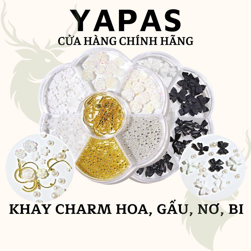 Charm nơ bướm gấu hoa hồng nhí sứ bi nail nửa Yapas khay mix màu và hình, Sticker phụ kiện sắt trang trí móng 3D 5D