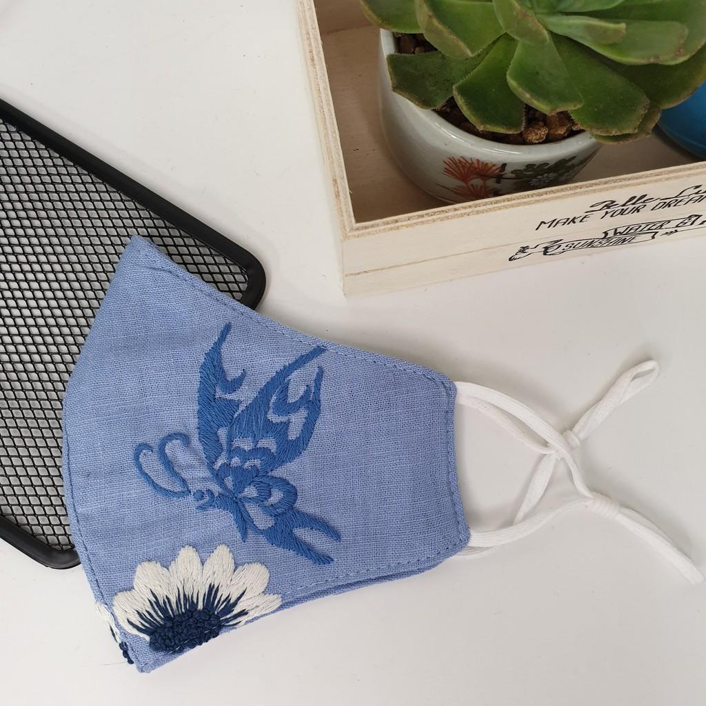 Khẩu trang thêu tay vải linen JL181X