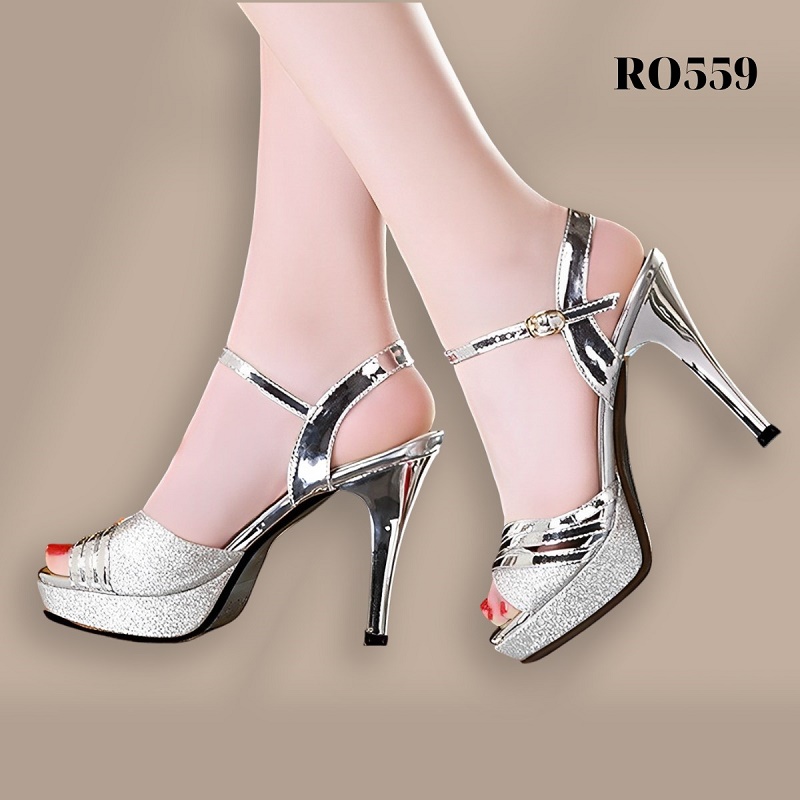 Giày sandal nữ đẹp cao gót 9 phân hàng hiệu rosata hai màu đồng bạc da mềm ro559