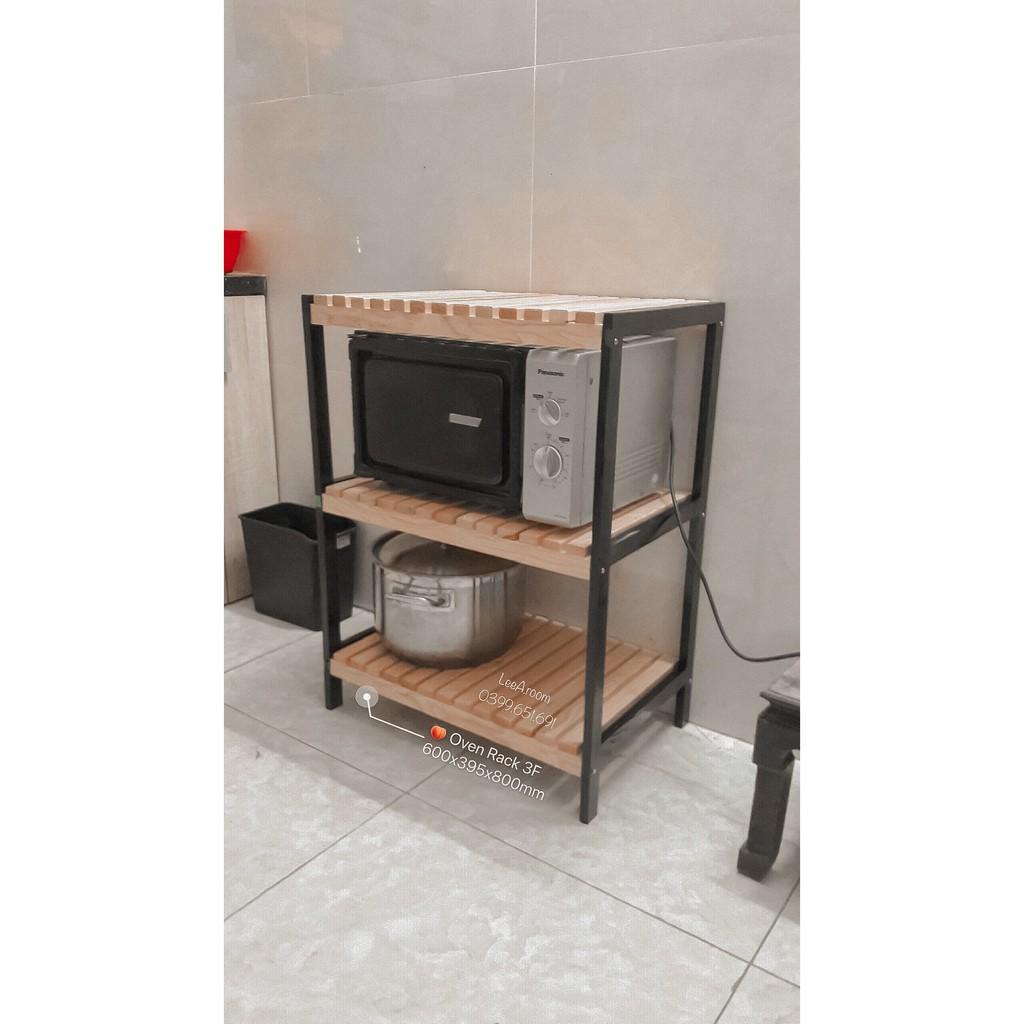 KỆ ĐỂ LÒ VI SÓNG 3 TẦNG KIỂU HÀN QUỐC - MÀU ĐEN PHỐI GỖ