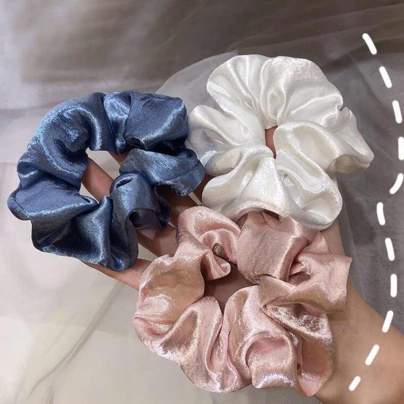 Dây cột tóc buộc tóc Scrunchies vải satin phong cách retro cổ điển cao cấp