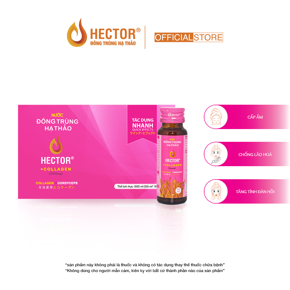 Bộ 3 Hộp 10 Chai Nước Uống Đông Trùng Hạ Thảo HECTOR Collagen chống lão hóa da cấp ẩm (30x50ml)