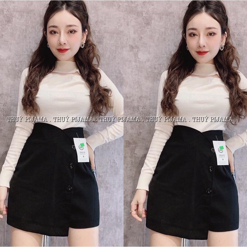 Quần giả váy cạp cao khuy lệch