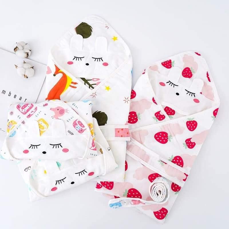 Ủ choàng xô sợi tre 4 lớp có đai cho bé