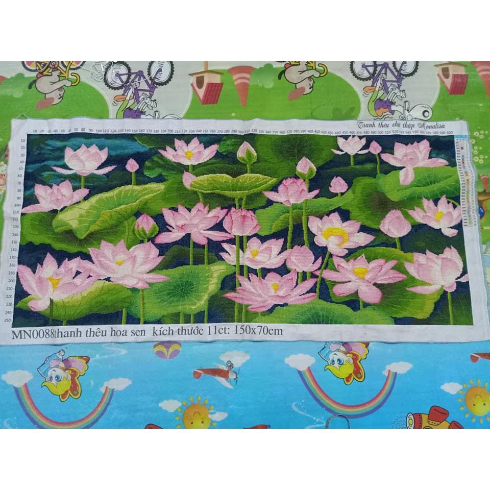 (đã thêu) tranh thêu thành phẩm đầm sen thêu kín cỡ lớn 150x70cm